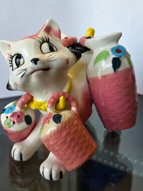 Vintage Tilso Cat Set Salt Pepper Shakers Oil Vinegar Anthropomorphic RARE